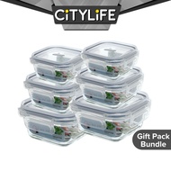 (Gift Pack Bundle) Citylife Air-tight Glass Lunch Box Oven Microwave Glass Food Container Bento Box H-84818283