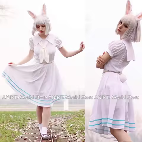 Anime Beastars Haru Cosplay Costume Short Sleeves Uniform White Rabbit Animal Cute Dress Custom Size