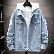 ZZOOI Spring Mens Trendy Fashion Slim Bomber Gradient Color Denim Jacket Male Retro Cowboy Jeans jac