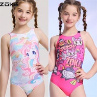New Arrival Zoke Girls' Competition Swimsuit, Cartoon Printed Professional Swimwear for Teens Kids T