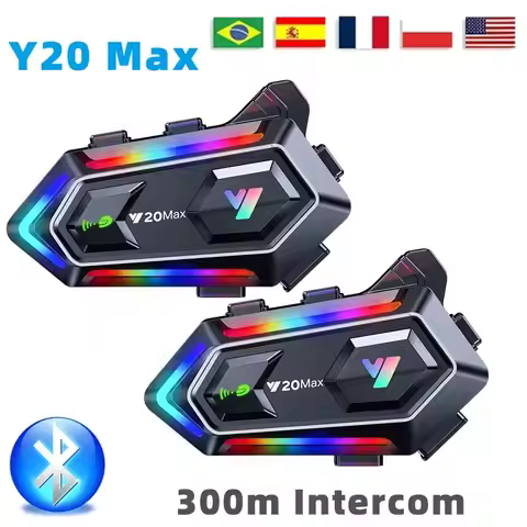 Y20 MAX Motorcycle Helmet Bluetooth Headset Intercom RGB Colorful Light With Mixing V5.3 Effect 1000