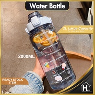 2000ml Reminder water bottle with straw scale big bottle 2Liter gym bottle sport water bottles