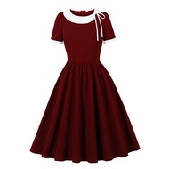 Women's 50s Vintage Dress Bowknot Elegant Short-sleeved Dress