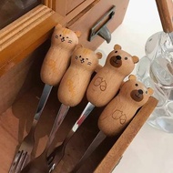 set sudu garfu sudu garfu set Aci comel kartun beruang buah garpu dan sudu set kayu padat pemegang p
