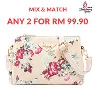 [ANY 2 AT RM99.90] Strawberry Queen Women Mimi Sling Bag Shoulder Bag (Floral BL, Beige)
