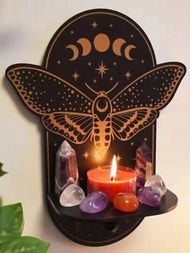 創意蝴蝶形掛牆式木製蠟燭台裝飾支撐蠟燭架，適用於牆壁，冥想掛飾室內矽膠模造型家居裝飾展示架和儲物架