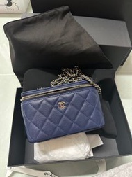 Chanel woc box 長盒子 牛皮 荔枝皮 藍 深藍 黑色