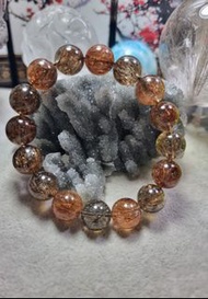 天然水晶 |  產地巴西  |  黑金超七  （黑金碧髮 / 黑銅金碧璽髪）Item / 品名：頂級爆礦黑金超七手鏈 Size/尺寸 : 13.3MM     16手 售價：HK$986包香港本地順豐