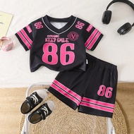 2pcs/Pack Baby Girl Toddler 0-3Y Spring Summer Active Sports Jersey Top + Shorts Set, Basketball/Bas