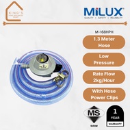 MILUX L.P.G Low Pressure Gas Regulator M-168F with 1.3m Hose & Clips SIRIM M-168 M-168HPH