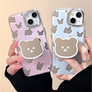 Huiwanju Cute Bear Mirror Stand Back Sticker Suitable for iPhone 14 Promax Phone Case iPhone 13 Korean Style 11 New 12 Girls Heart 14 Pro Silicone 13 Promax Phone Case