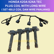 HONDA K20 K24 K20A K24A Coil Plug Ignition Coil (T.E.C)Set 4pcs with Long Wire PLUG KOIL K20 K20A K2