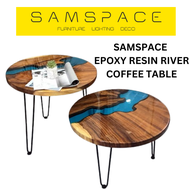 SamSpace First Epoxy Resin River Table Coffee Table Sofa Side Table Solid Wood Slab Dining Study Table Meja Kopi