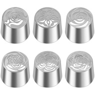 6 Pcs Stainless Steel Russian Piping Nozzle Reusable Russian Flower Piping Tip for Cake Decorating I
