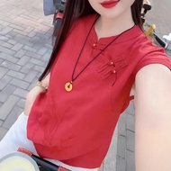 New Daaimei Yiyuan Red Top - Summer Fashion Buckle Chinese Style