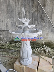 Thác nước đài phun nước đá trắng xám trang trí sân vườn - Cao 88cm