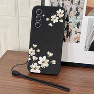 1pc White Peony Flower Print Soft Silicone Phone Case With Detachable Wrist Strap, Compatible With G