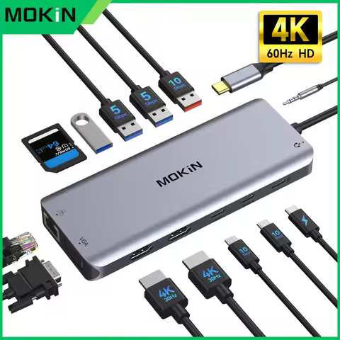 MOKiN USB C HUB Type C to 4K 60Hz HDMI Adapter DP VGA Gigabit Ethernet USB 3.1 PD 100W For Macbook A