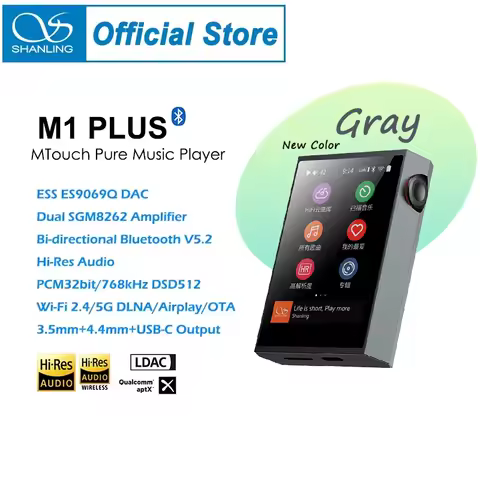 SHANLING M1 PLUS Gray Hi-res HIFI Portable Music MP3 Player ES9069Q DAC Dual SGM8262 DSD512 Bluetoot