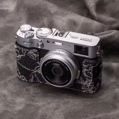 Real Genuine Leather X100VI Camera Half Bag for Fujifilm Fuji X100VI Case Checked X100VI Protective