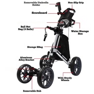 Golf Push Cart 4-Wheels,Folding Golf Cart, Golf Pull cart with Cup Holder,Umbrella Holder,Cooler Bag