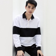 JAXJOEY - เสื้อยืดตัดต่อสไตล์รักบี้ - BLACK & WHITE RUGBY SHIRT