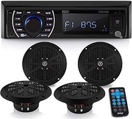 Pyle Marine Head Unit Receiver Speaker Kit - In-Dash LCD Digital Stereo Built-in Bluetooth & Microph