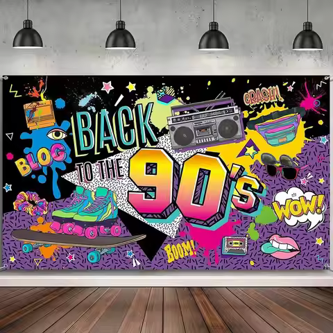 80S 90s Background Decoration Back To The 90s Backdrop Radio Skateboard Graffiti Birthday Party Back
