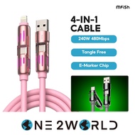 MFISH 240W 4-in-1 Armored Fast Charging Cable – PD3.1 High Power, E-Marker Chip, LED Light, 480Mbps,