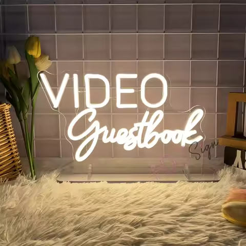 VIDEO Guestbook Audio Neon Sign Wedding Leave A Message LED Neon Signs Wall Decoration Wedding Table