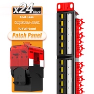 AMPCOM แผงแพทช์  24 Port Tool-less RJ45 UTP Keystone Jacks Patch Panel with Back Bar Wall or Rack Mount CAT5E CAT6 CAT6A UTP แจ็คสโตน