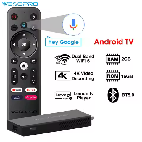 WESOPRO TV Stick G2 Android 12 Smart TV Dongle 2GB RAM 16GB ROM 2.4GHz 5.0GHz Wifi 6 BT5.0 H.265 4K 