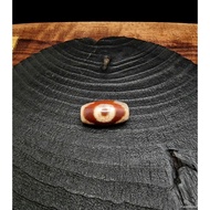 MATA Tibetan Red 3-Eye Tiger Fire Blessed Dzi Stone 20x10mm E2334