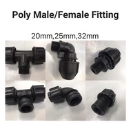 Polypipe Poly Paip Fittings Male & Female(Tee, Socket, Elbow) 20MM/25MM/32MM