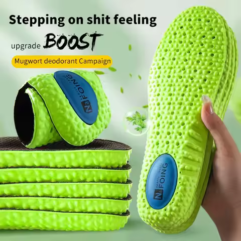 Sports Shock Absorption Insole Green PU Memory Foam Breathable Arch Support Orthopedic Shoes Pad Men