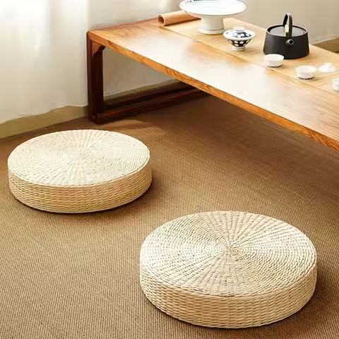 Handmade Straw Woven Futon Cushion Bay Window Cushion Circular Japanese Solid Color Bay Window Cushi