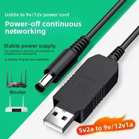 5V to 12V USB Cable WiFi to Powerbank Cable Connector DC Boost Converter Step-up Cord for Wifi Route