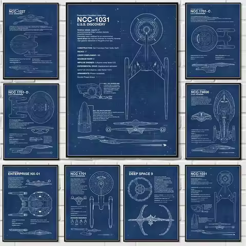 （2D canvas painting）Modern Star Trek Blueprints Posters Canvas Prints Painting Vintage Wall Art Pict