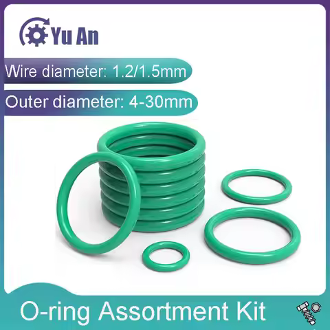 Premium O-Ring Sealing Gasket Green Fluorine Rubber FKM OD4-30mm WD1.2/1.5mm Oil Acid Alkali & Heat