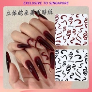 2025 New Year 3D Snake Nail Stickers Retro Red Snake Dark Cool Black Snake Sweet Desire Pink Snake 3