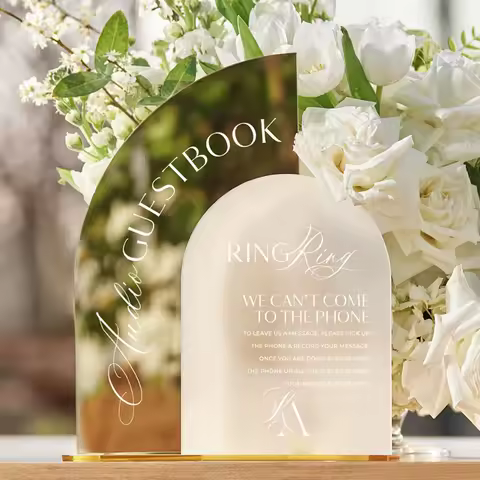 Audio Guestbook Sign,Arched Gold Mirrored Acrylic,Ring Ring Sign,Wedding Guestbook,Wedding Decoratio