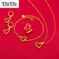 dada Jewelry Original 916 Gold Necklace Women Double Heart Ring Bracelet Earring Pendant Set Mother's Day Best Jewelry Gifts for Women