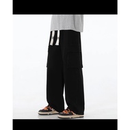 Men's plain baggy jeans with elastic waist and cool wide-leg box pockets, youthful denim men's baggy
