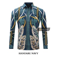 KEMEJA Original Batik Shirt With HANDARU NAVY Motif, Men's Batik Shirt For Men, Slimfit, Full Layer, Long Sleeve