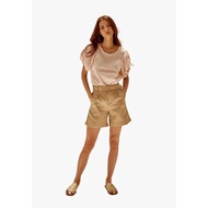 Woman's Beige Belt Linen Shorts