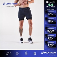 Decathlon Men'S 2 In 1 Running Shorts 2-In-1 For Men Kiprun Run 500 Comfort-Black