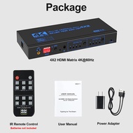 4K 60Hz HDMI Matrix 4x2 with Optical & 3.5mm Stereo Audio Out HDMI Matrix Switcher Splitter 4 In 2 O