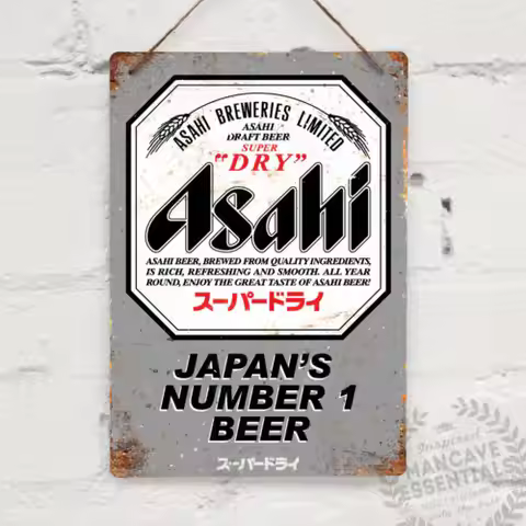 1p,ASAHI Logo Vintage Metal Wall sign Retro Pub Bar Mancave Drink Japan Lager beer