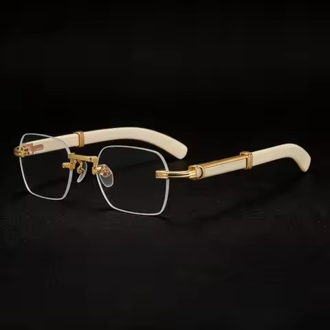 Vintage Cartier Glasses Luxury Rimless Square Sunglasses For Women Men Fashion Clear Lens Brand Eyew