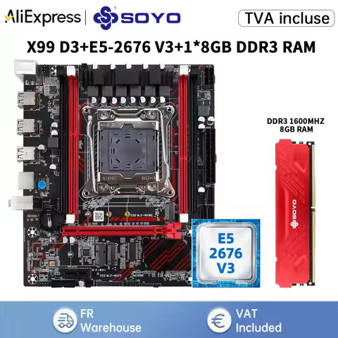 SOYO X99 DDR3 Gaming Motherboard Set Intel LGA2011-3 E5-2676 V3 CPU DDR3 8GB RAM M.2 NVME Computer C